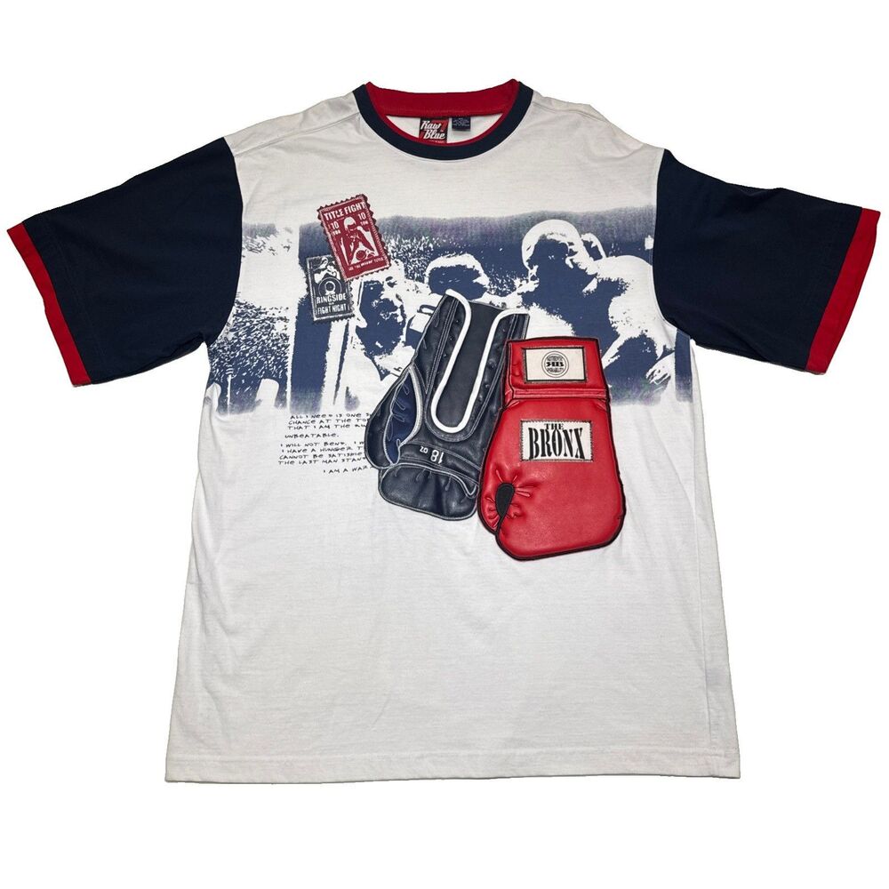 Raw Blue T Shirt Mens 2XL 3D Boxing Gloves Streetwear Graphic Logo Y2K Hip Hop